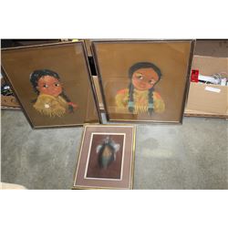 3 FIRST NATIONS PASTEL PICTURES - ONE BY GERDA CHRISTOFFERSON, 2 BY HEIDRICKS
