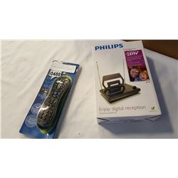 NEW PHILLIPS HDTV DIGITAL ANTENNA AND NEW 4 IN 1 REMOTE