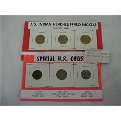 CARD OF US INDIAN HEAD COINS AND SPECIAL US COINS