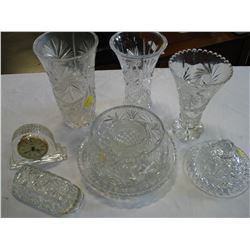 CRYSTAL VASES AND BOWL