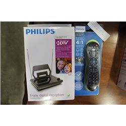 NEW PHILLIPS HDTV DIGITAL ANTENNA AND NEW 4 IN 1 REMOTE