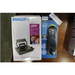 NEW PHILIPS HDTV FOLDABLE TRAVEL ANTENNA AND NEW UNIVERSAL REMOTE