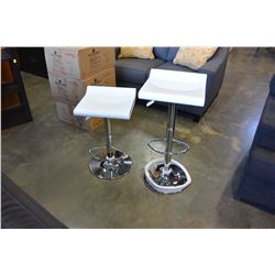 NEW PAIR OF MODERN WHITE/BLACK CHROME BASE ADJUSTABLE HEIGHT BARSTOOLS, RETAIL $280 PAIR