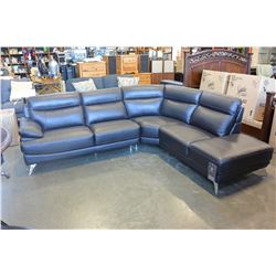 NEW STITCHED BLACK LEATHER 3 PIECE MODERN SECTIONAL SOFA, RETAIL $4,198