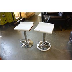 NEW PAIR OF MODERN WHITE/RED WITH CHROME BASE ADJUSTABLE HEIGHT BARSTOOLS, RETAIL $280 PAIR