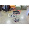 Image 2 : NEW PAIR OF MODERN BLACK/RED WITH CHROME BASE ADJUSTABLE HEIGHT BARSTOOLS, RETAIL $280 PAIR