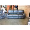 Image 3 : NEW 3 PIECE GREY LEATHER MODERN MOTION RECLINING SOFA SET, WITH WHITE STICHING AND DROP DOWN CONSOLE
