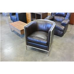 METAL FRAMED LEATHER BUCKET CHAIR