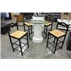 Image 3 : WHITE PEDESTAL GLASS TOP TABLE AND SET OF 4 RATTAN SEAT CHAIRS