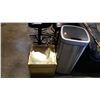 Image 1 : STAINLESS AUTOMATIC LID WASTE BIN AND BRASS LINED WOOD BOX