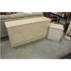 6 DRAWER OAK FINISH DRESSER AND 2 DRAWER NIGHTSTAND