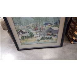FRAMED WINTER PAINTING ON SILK