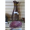 Image 1 : LARGE SIGNED ART GLASS VASE AND SIGNED PINK ART GLASS DISH