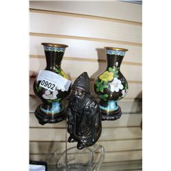 EASTERN CLOISONNE VASES AND VINTAGE METAL BANK