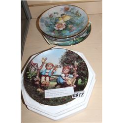 HUMMEL COLLECTOR PLATE AND FOUR BRADFORD EXCHANGE COLLECTOR PLATES AND STANDS