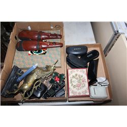 BRASS UNICORN AND TRAY OF ESTATE GOODS