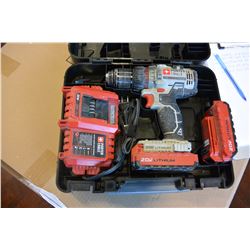 PORTER CABLE CASED 20V DRILL, 2 BATTERIES AND CHARGER