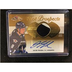 2013-14 Fleer Showcase #162 Hot Prospects Patch Jacob Trouba Auto RC Card