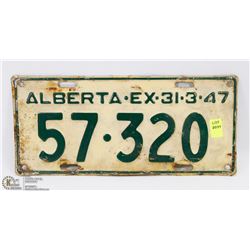 VINTAGE ALBERTA LICENSE PLATE - MARCH 31-47.