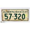 Image 1 : VINTAGE ALBERTA LICENSE PLATE - MARCH 31-47.