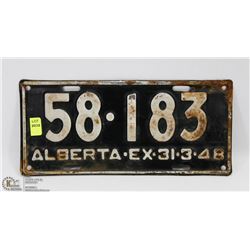 VINTAGE ALBERTA LICENSE PLATE - MARCH 31-48.