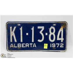VINTAGE ALBERTA LICENSE PLATE - 1972
