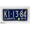 Image 1 : VINTAGE ALBERTA LICENSE PLATE - 1972