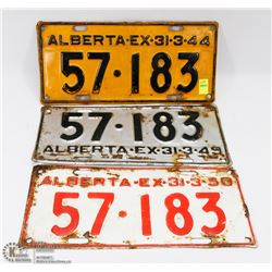 LOT OF 3 VINTAGE LICENSE PLATES YEARS 1944, 1949 &