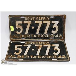 VINTAGE 1942 PAIR OF MATCHING ALBERTA LICENSE