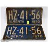 Image 1 : VINTAGE 1970 PAIR OF MATCHING ALBERTA LICENSE