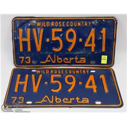 VINTAGE 1973 PAIR OF MATCHING ALBERTA LICENSE