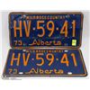 Image 1 : VINTAGE 1973 PAIR OF MATCHING ALBERTA LICENSE
