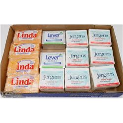 FLAT OF ASSORTED SOAPS INCL JERGENS, LEVEL 2000 &