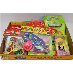 FLAT OF PARTY ITEMS INCL MASKS. PARTY FAVORS &