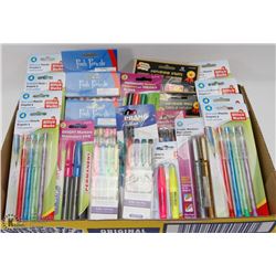 FLAT OF NEW ASSORTED PENS AND PENCILS
