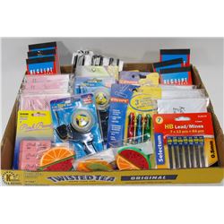 FLAT OF NEW OFFICE ITEMS INCL RECEIPT BOOKS,