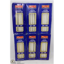 LOT OF 6- 12PC TAPERED CANDLES WHITE
