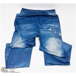 NEW WOMENS BLUE DENIM LOOK  LEGGINGS WITH