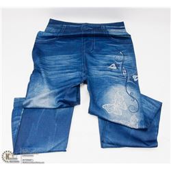 NEW WOMENS BLUE DENIM LOOK  LEGGINGS WITH