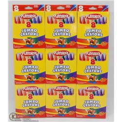 9 PACKS OF 8 JUMBO PLAYSKOOL CRAYONS