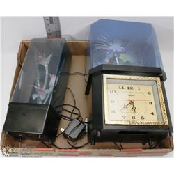 BOX WITH PAIR OF FIBER OPTIC LAMPS, ONE HAS A CLOCK