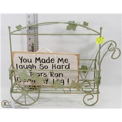 GREEN WROUGHT IRON PLANT STAND W/NOVELTY