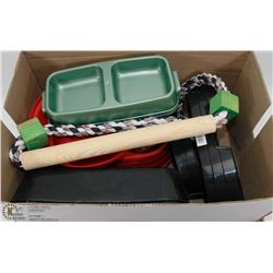 #17) BOX OF DOG & BIRD PET STUFF - NEW