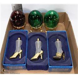 ASSORTED GLASSWARE, CRYSTAL EGGS WITH STANDS AND