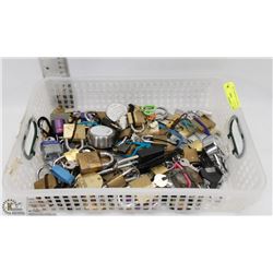 BASKET OF ASSORTED LOCKS.