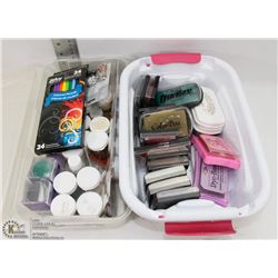 2 TOTES OF CRAFTS AND ACCESSORIES INCL EMBOSSED