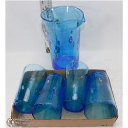 BLUE GLASS SET WITH PICTURE