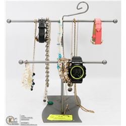 JEWELRY STAND WITH BRACELETS ,3 WORKING WATCHES