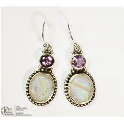 STERLING SILVER MOONSTONE & AMETHYST EARRINGS