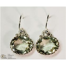STERLING SILVER LARGE GREEN AMETHYST EARRINGS
